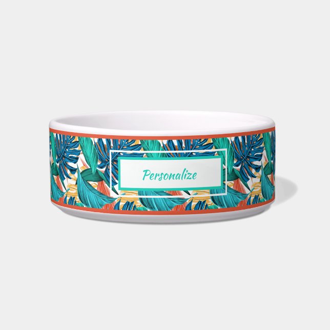 Tropical Foliage Autumn Leaves Beautiful Cat Dog Bowl (Front)