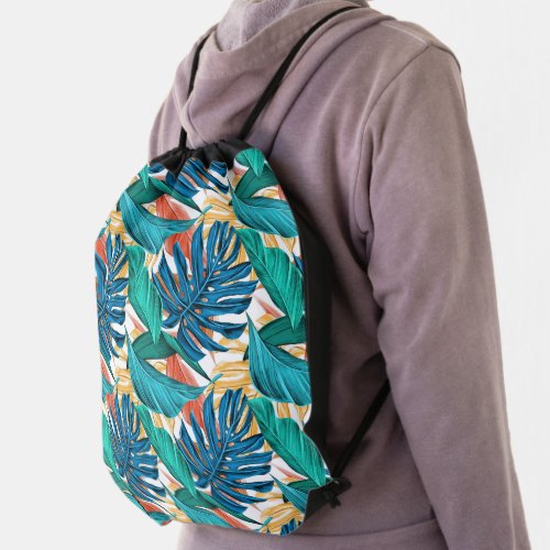 Tropical Foliage Autumn Leaves Beautiful Pattern Drawstring Bag