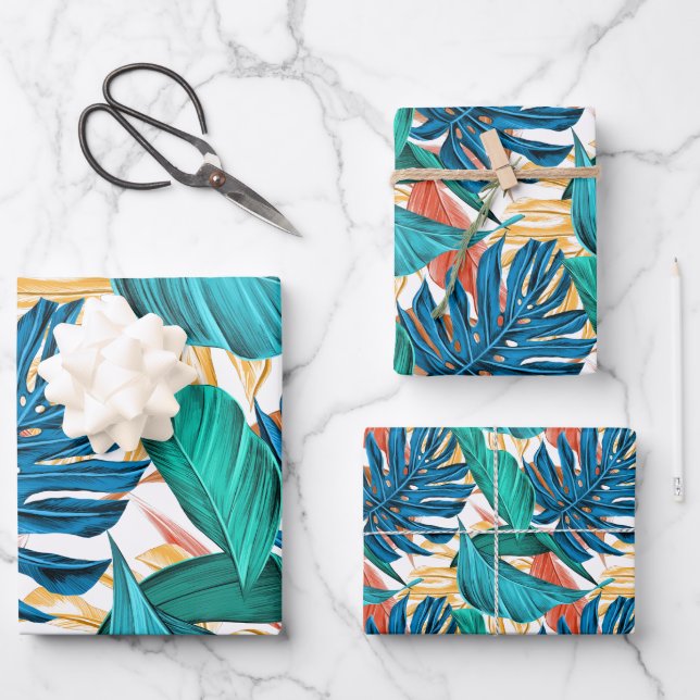 Tropical Foliage Autumn Leaves Beautiful Theme Wrapping Paper Sheets (Front)