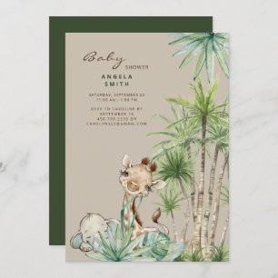 Tropical Foliage Baby Animals Baby Shower Invitation