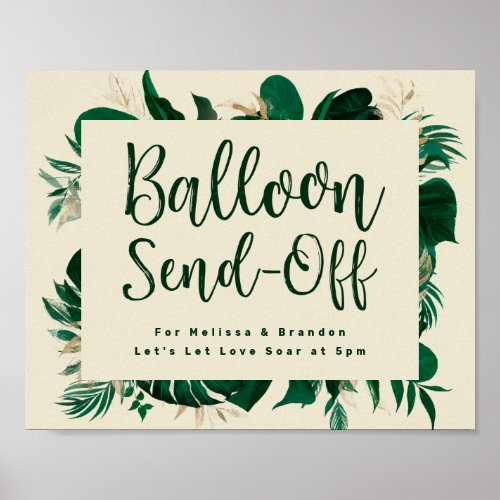 Tropical Foliage Balloon Newlywed Send_off Sign