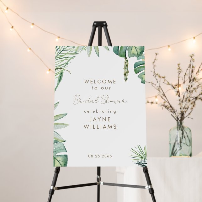 Tropical Foliage Beach Bridal Shower Welcome  Foam Board (In Situ (Stand))