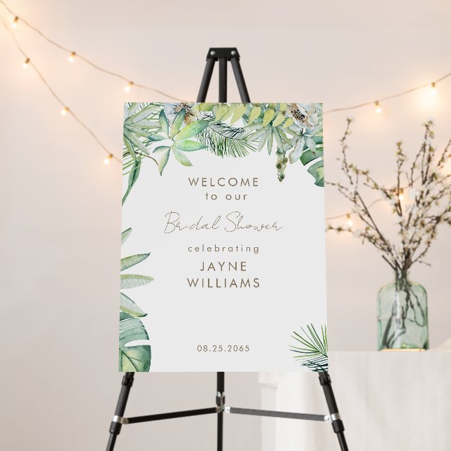 Tropical Foliage Beach Bridal Shower Welcome II Foam Board (In Situ (Stand))