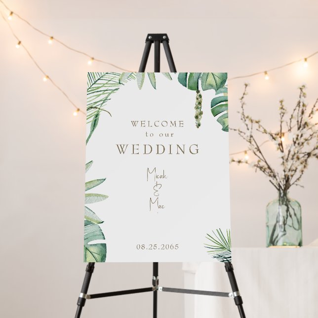 Tropical Foliage Beach Wedding Welcome  Foam Board (In Situ (Stand))