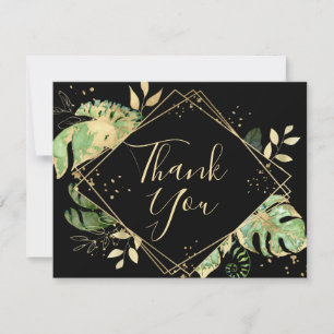 Tropical Foliage Black & Gold Wedding Thank You Card