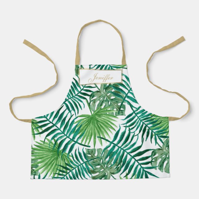 Tropical Foliage Botanical Leaves Pattern.         Apron (Front)