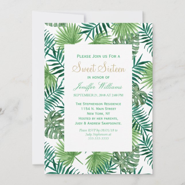 Tropical Foliage Botanical Leaves Pattern.         Invitation (Front)