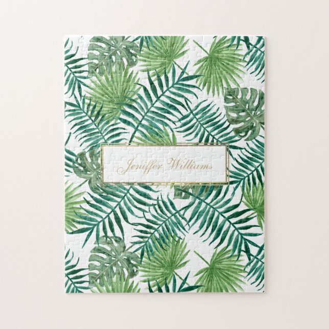 Tropical Foliage Botanical Leaves Pattern.         Jigsaw Puzzle (Vertical)