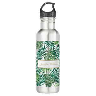 Tropical Foliage Botanical Leaves Pattern.         Stainless Steel Water Bottle