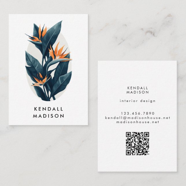 Tropical Foliage Botanical Modern QR Code Business Card (Front/Back)