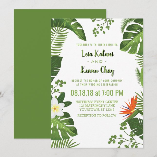 Tropical Foliage Botanical Wedding Invitations (Front/Back)