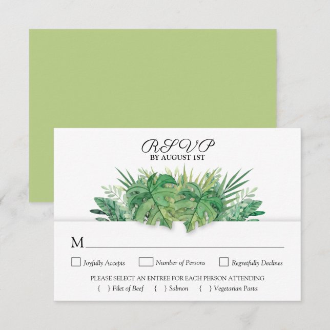 Tropical Foliage Botanical Wedding RSVP Card (Front/Back)