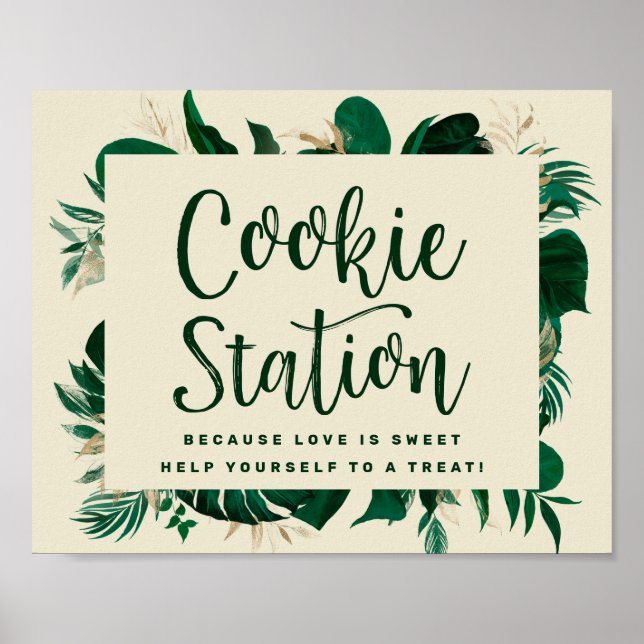 Tropical Foliage Chic Cookie Station Wedding Sign (Front)