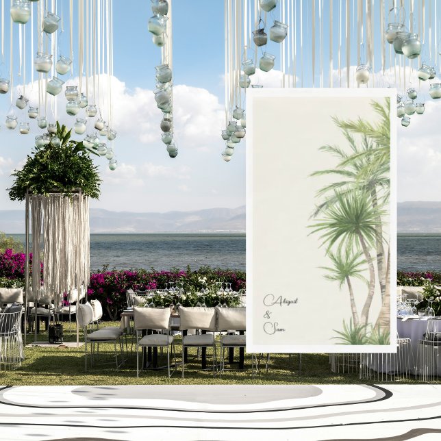 Tropical Foliage Cream Script Names Wedding Paper Guest Towels (Creator Uploaded)