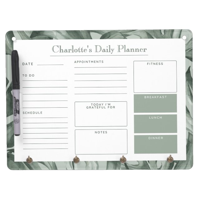 Tropical Foliage Custom Daily Planner Dry Erase Board With Keychain Holder (Front)