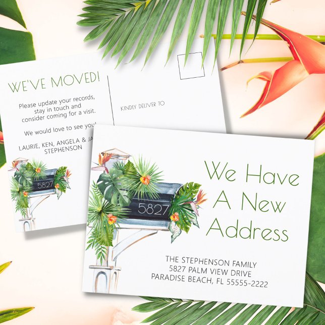 Tropical Foliage Floral Moving Announcement Postcard (Creator Uploaded)