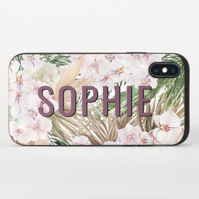 Tropical foliage + floral orchid personalized uncommon iPhone case (Closed)