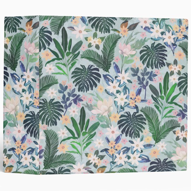 Tropical Foliage Floral Pattern 3 Ring Binder (Front/Spine)