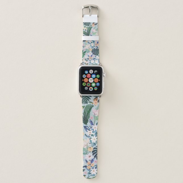Tropical Foliage Floral Pattern Apple Watch Band (Front)