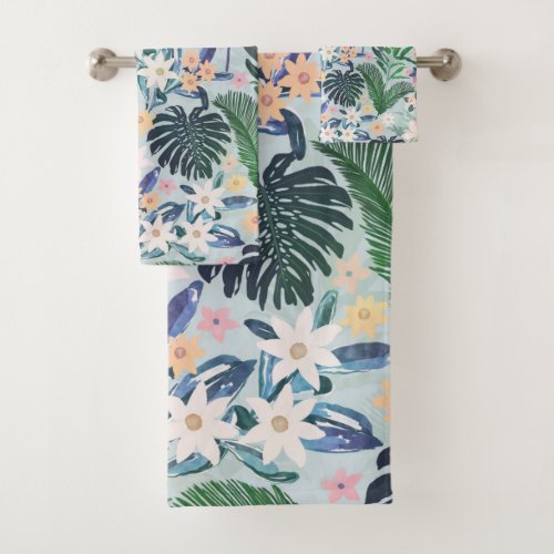 Tropical Foliage Floral Pattern Bath Towel Set