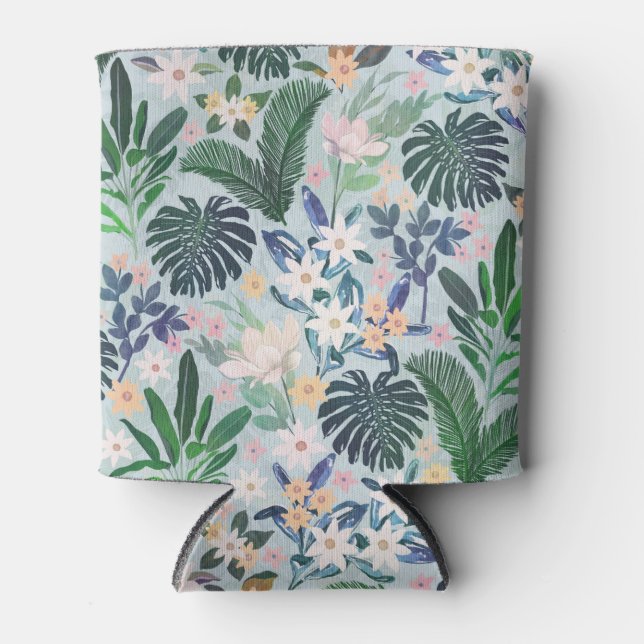 Tropical Foliage Floral Pattern Can Cooler (Front)