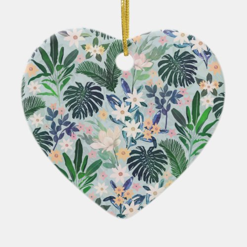 Tropical Foliage Floral Pattern Ceramic Ornament