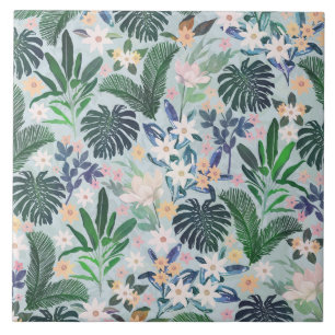 Tropical Foliage Floral Pattern Ceramic Tile