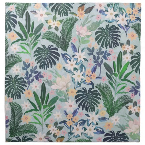 Tropical Foliage Floral Pattern Cloth Napkin