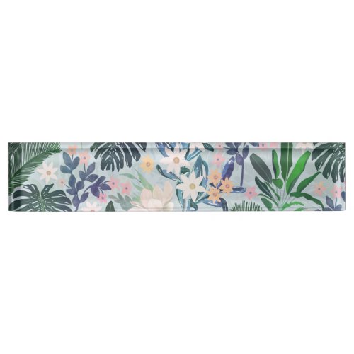 Tropical Foliage Floral Pattern Desk Name Plate