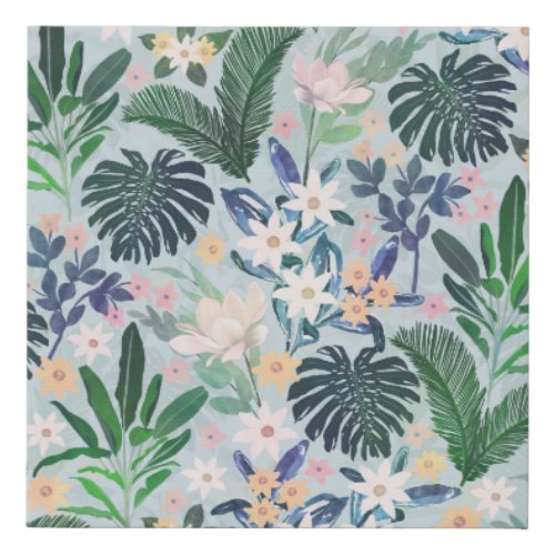 Tropical Foliage Floral Pattern Faux Canvas Print