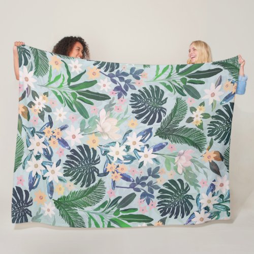 Tropical Foliage Floral Pattern Fleece Blanket