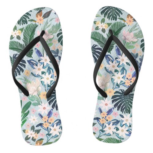 Tropical Foliage Floral Pattern Flip Flops