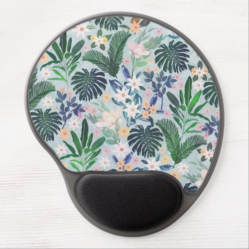 Tropical Foliage Floral Pattern Gel Mouse Pad