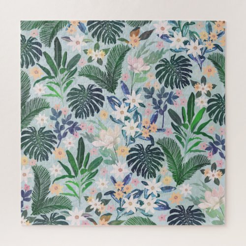 Tropical Foliage Floral Pattern Jigsaw Puzzle
