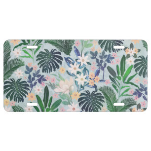 Tropical Foliage Floral Pattern License Plate