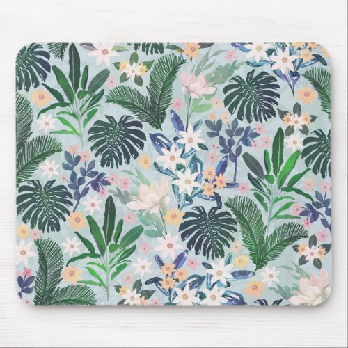 Tropical Foliage Floral Pattern Mouse Pad