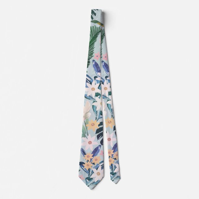 Tropical Foliage Floral Pattern Neck Tie (Front)