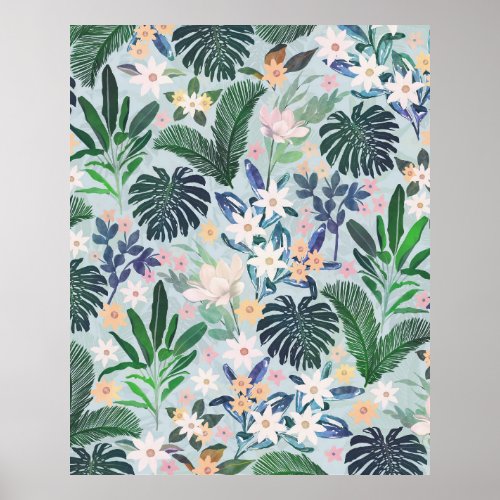 Tropical Foliage Floral Pattern Poster