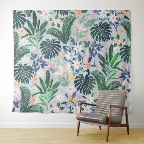 Tropical Foliage Floral Pattern Tapestry