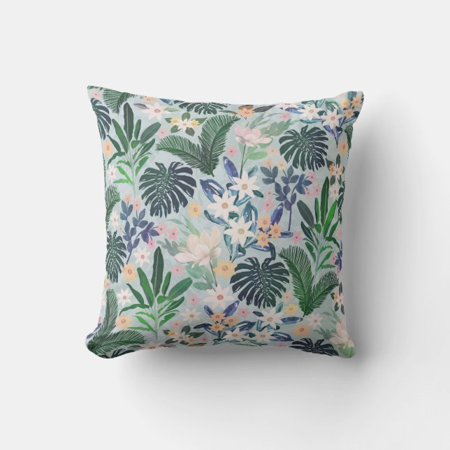 Tropical Foliage Floral Pattern Throw Pillow (Front)