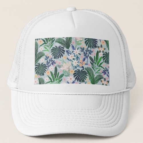 Tropical Foliage Floral Pattern Trucker Hat