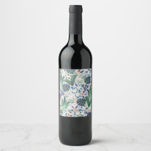 Tropical Foliage Floral Pattern Wine Label