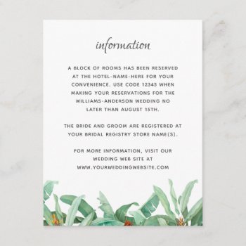 Tropical Foliage Floral Wedding Information Enclosure Card by Oasis_Landing at Zazzle
