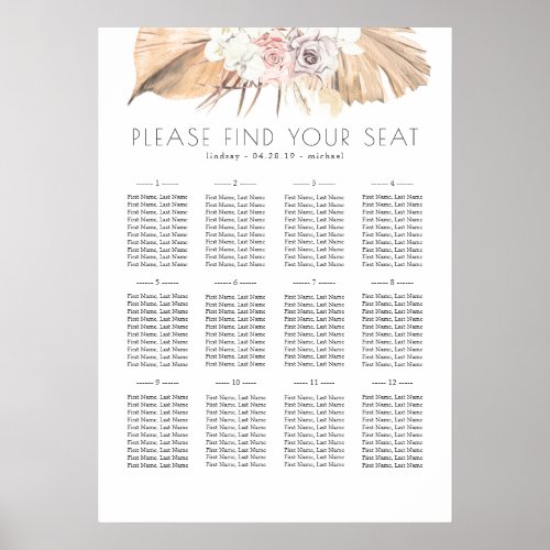 Tropical Foliage Floral Wedding Seating Chart