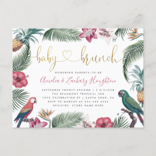 Tropical Foliage & Flowers Gold Baby Brunch Shower Invitation Postcard