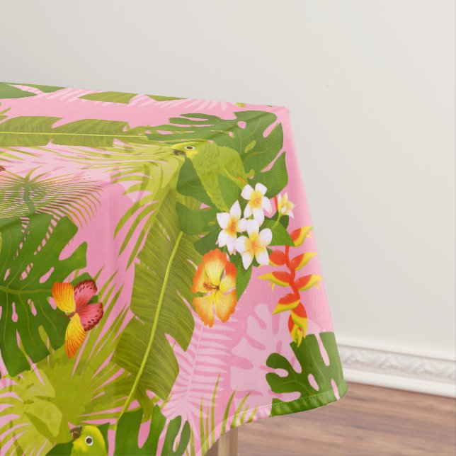 Tropical Foliage Garden Pink Tablecloth (In Situ)