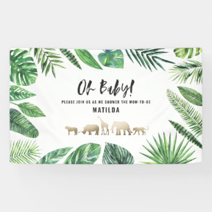 Tropical foliage + gold animals baby shower party banner
