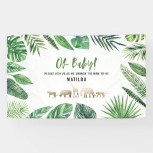 Tropical foliage + gold animals baby shower party banner