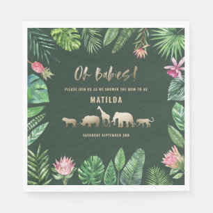 Tropical foliage + gold animals twin baby shower napkins