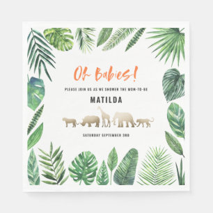 Tropical foliage + gold animals twin baby shower napkins